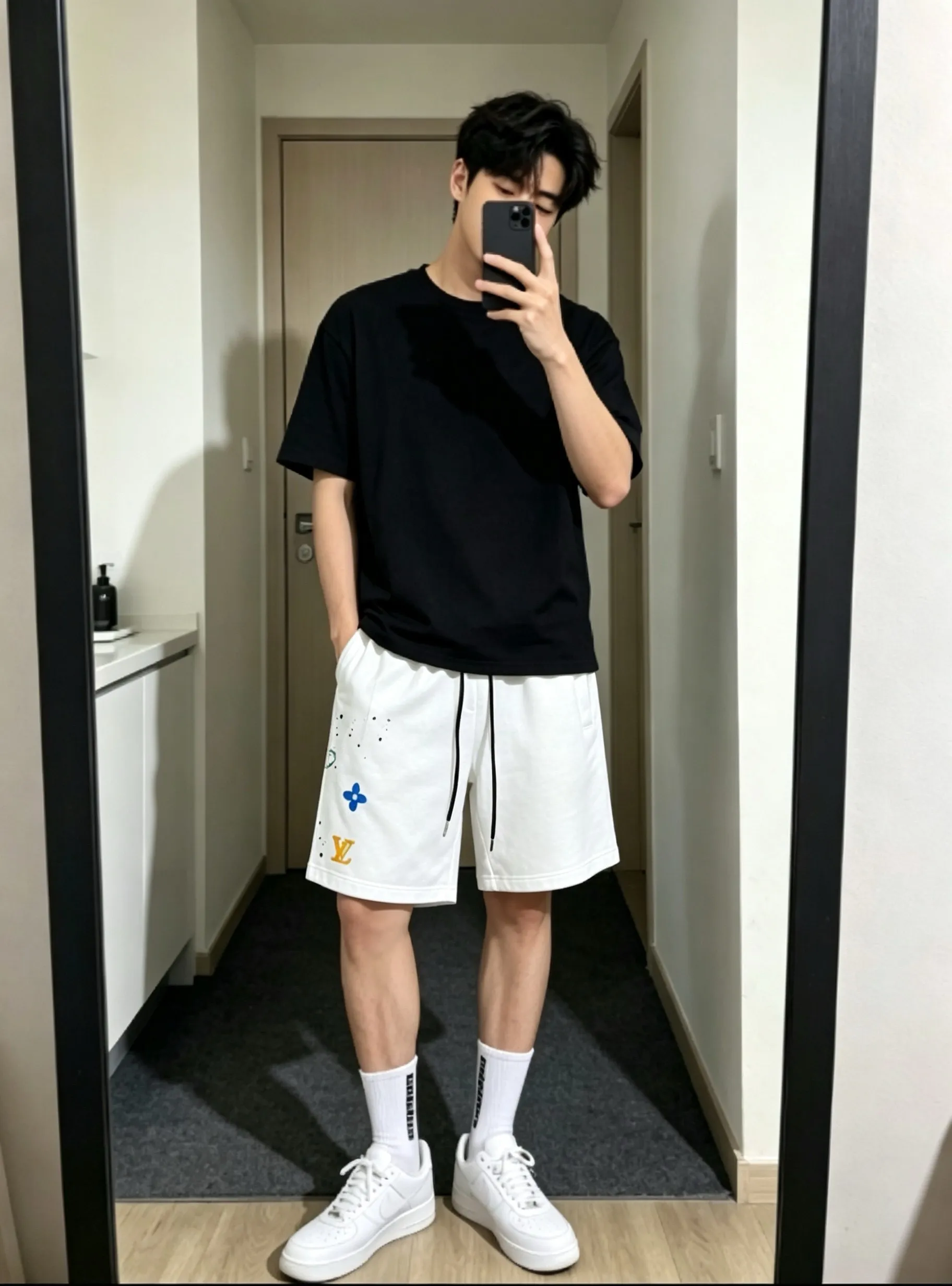 Louis Vuitton/Louis Vuitton multi-element presbyopic print embroidered shorts